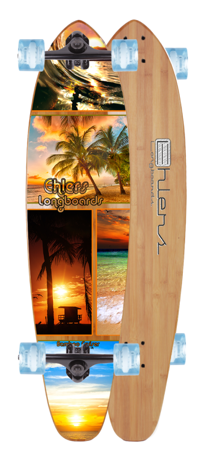 bryder daggry klippe Senator Ehlers Longboard Skateboards Kicktail Bamboo Longboard cuiser sunset beach  paradise